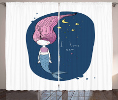 I Love Sea Cartoon Girl Curtain