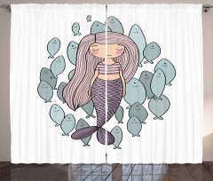 Cartoon Girl with Fish Curtain