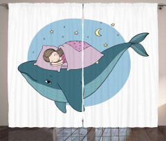 Girl Sleeping on Whale Curtain