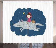 Cartoon Girl on Giant Wolf Curtain