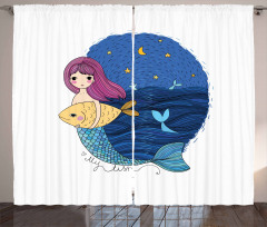 Mermaid Fish Night Sea Curtain