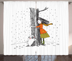 Girl Pug Hugging a Tree Curtain