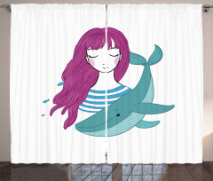 Teen Girl with a Whale Curtain