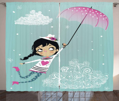 Girl with Pink Umbrella Curtain