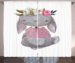 Girl Hare Flowers Art Curtain