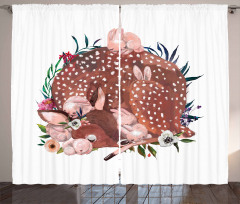 Deer with Hares in Forest Curtain