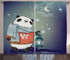 Panda Bear Winter Night Curtain