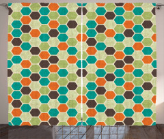 Grunge Colorful Hexagons Curtain