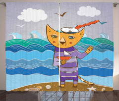 Sailor Feline on the Shore Curtain