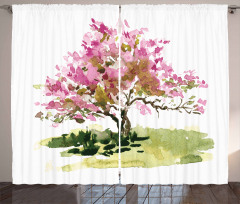Ağaç Perde Soyut Sulu Boya Artistik Bitki Silüeti Çizimi