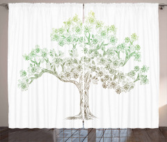 Doodle Style Oak Foliage Curtain