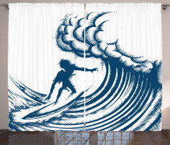 Riding a Big Wave Art Curtain