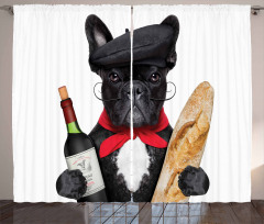French Dog Red Wine Curtain