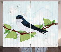 Swallow Bird on Branch Curtain