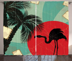 Grunge Flamingo Palm Curtain