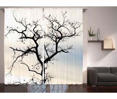 Black Fall Tree Silhouette Curtain