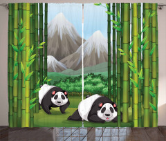 Panda Bear Trees Cartoon Curtain