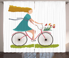 Woman on Bike Tulips Curtain