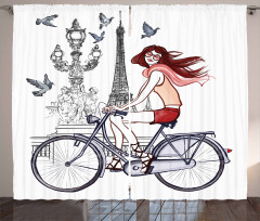 Woman on Bike Eiffel Curtain
