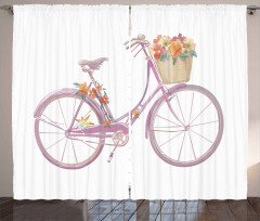 Pink Bike Flowers Art Curtain