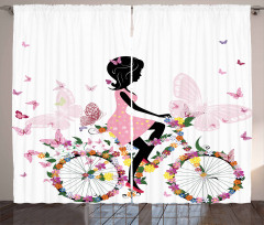 Girl Flower Butterflies Curtain