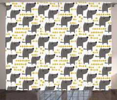 Sketch Style Canine Pattern Curtain