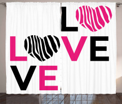 Zebra Stripes Hearts Curtain