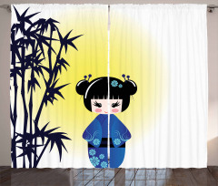 Kokeshi Doll Bamboo Tree Curtain