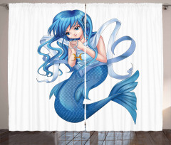 Manga Style Pisces Girl Curtain