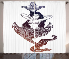 Monochrome Mermaid Motif Curtain