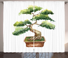 Watercolor Bonsai Hand Drawn Curtain