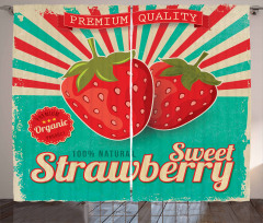 Retro Poster Strawberries Curtain