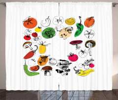 Doodle Food Artwork Curtain