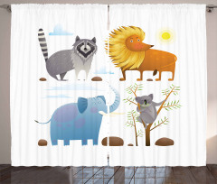 Lion Elephant Raccoon Curtain