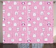 Funny Animals Pink Curtain