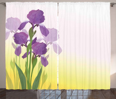Iris Flowers Leaves Curtain