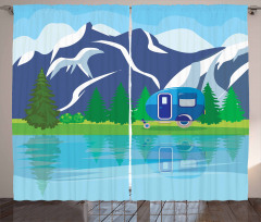 Cartoon Lake Landscape Curtain