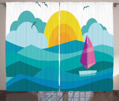 Sunny Sea Sail Ship Curtain