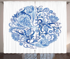 Paisley Circle in Blue Curtain
