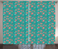 Abstract Flowers Dots Curtain