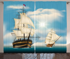 Antique Ships Navy Curtain