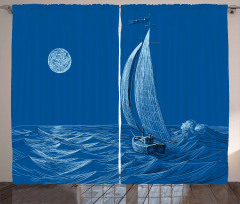 Ship on Ocean Moon Curtain
