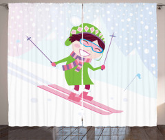 Skiing Girl Snow Curtain
