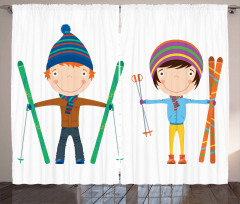 Boy and Girl Skis Curtain