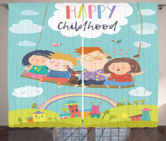 Happy Kids on a Swing Curtain