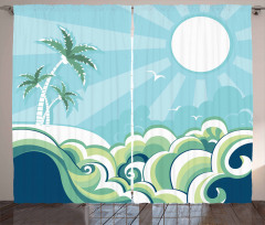 Wavy Sea Palm Trees Curtain