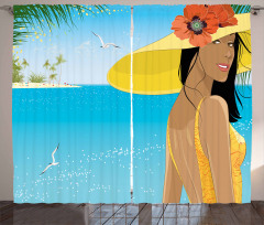Young Woman Tropical Sea Curtain