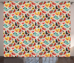 Whimsical Colorful Birds Curtain