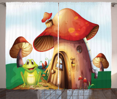 Cartoon Mushroom Houses Curtain