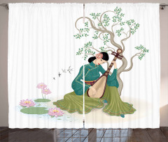 Woman Music Instrument Curtain